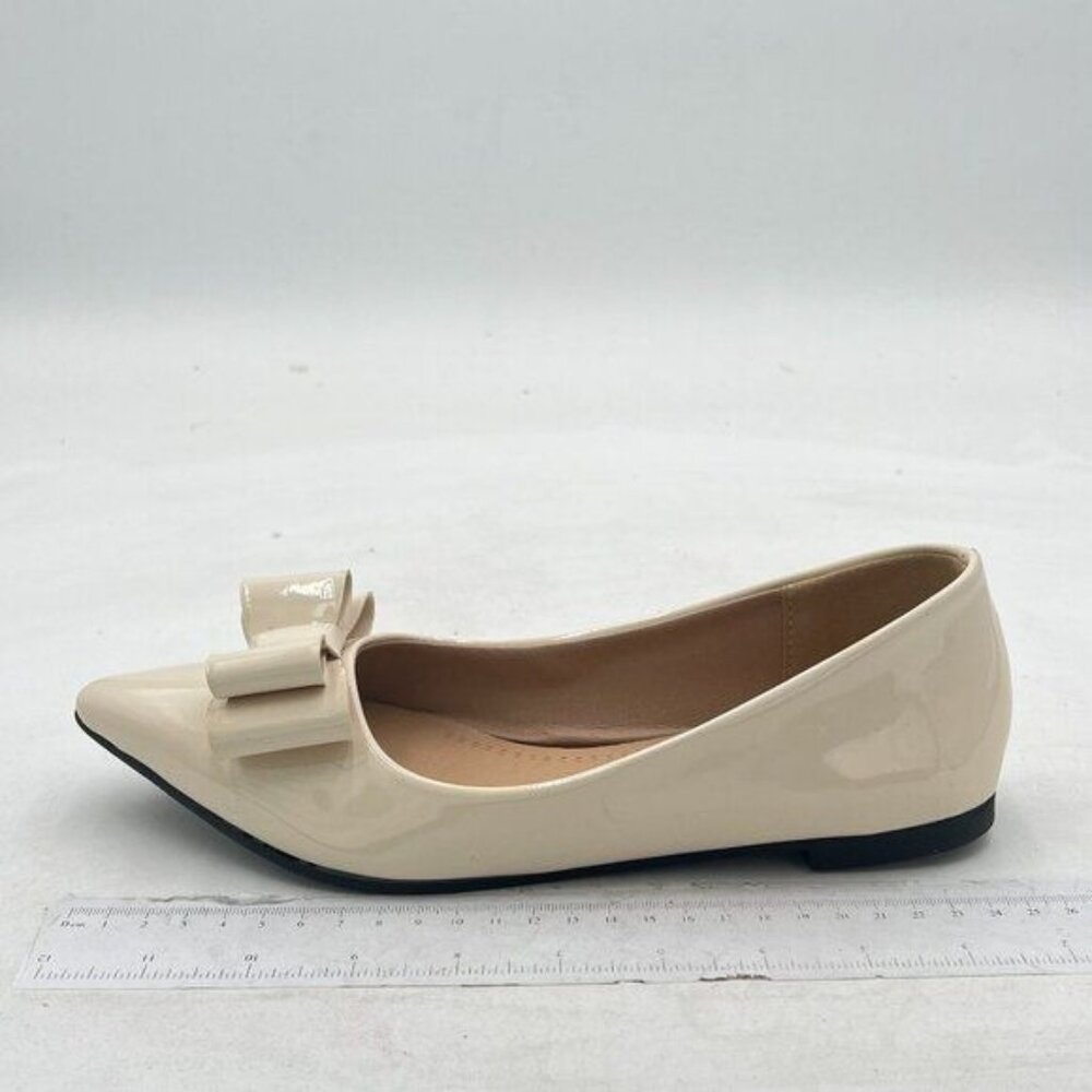 White Women Bow Pumps Comfortable Pointed Toe Ballet Flats Slip on Office Shoes